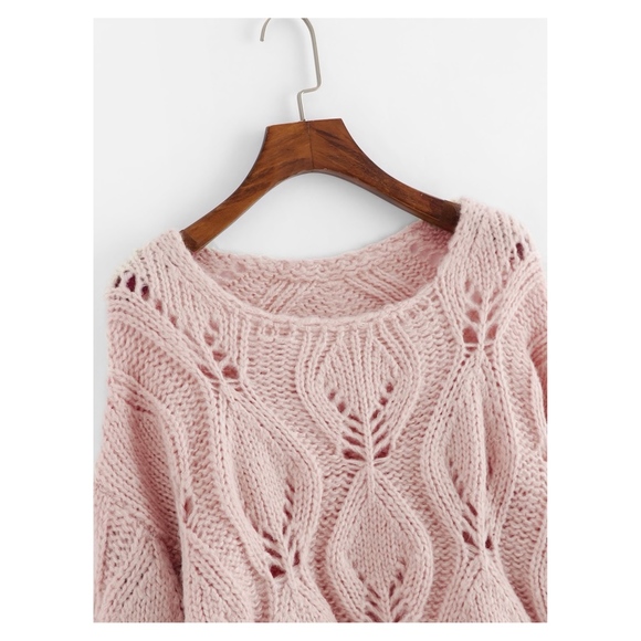 Dusty Pink Round Neck Hollow Soft Sweater - Picture 3 of 5